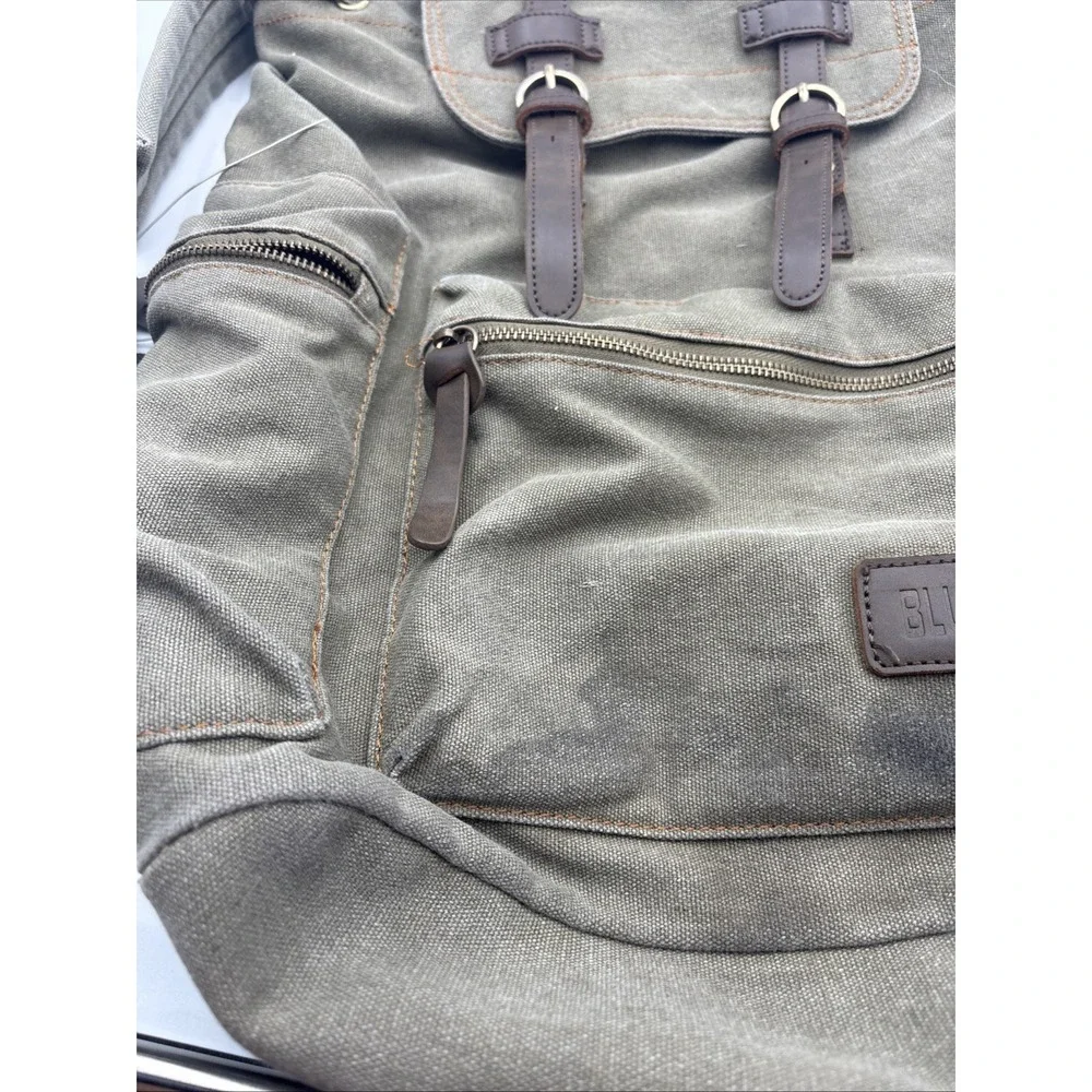 Bluboon VTG Canvas & Leather Army Green Rucksack Backpack Men's Bookbag Medium